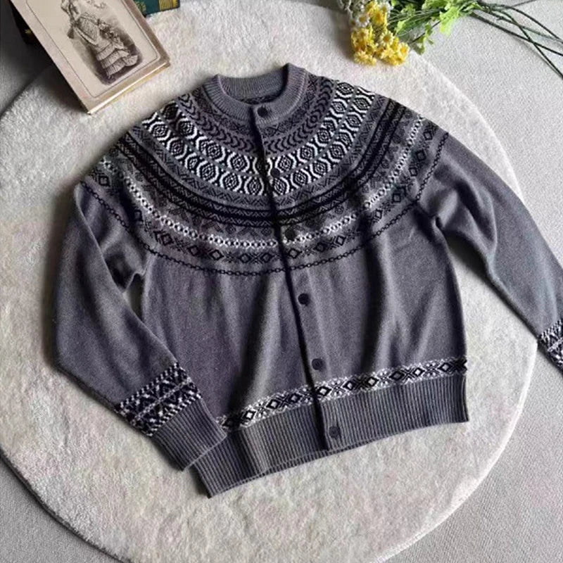 Threebooy New Japanese Retro Men Cardigan Luxury Ethnic Printed Knitted Slim-fit Long Sleeve Sweater Coats Autumn Premium Quality Knitwear