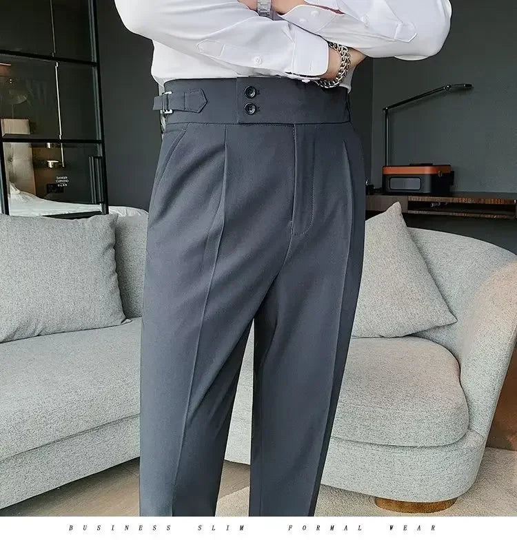 Threebooy Nadir Coffee Color Men's Trousers Classic Trendy Paris Button Single Pleat Slims Smooths Your Silhouette Business Casual Pants