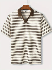 Threebooy  Slim Polo Shirt Men's Summer New Short-sleeved Casual Striped Knitting Lapel Fashion Business T-shirt Male Tees