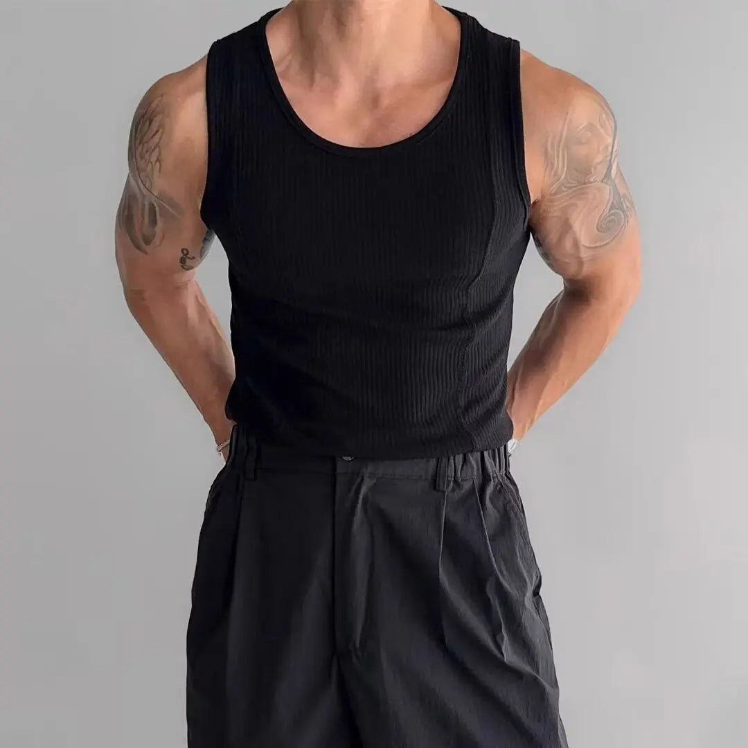 Threebooy Summer Men Striped Stretch Tight Sweatshirt Vest Running Cross Shaped T-shirt For Fitness Sleeveless Tank Top