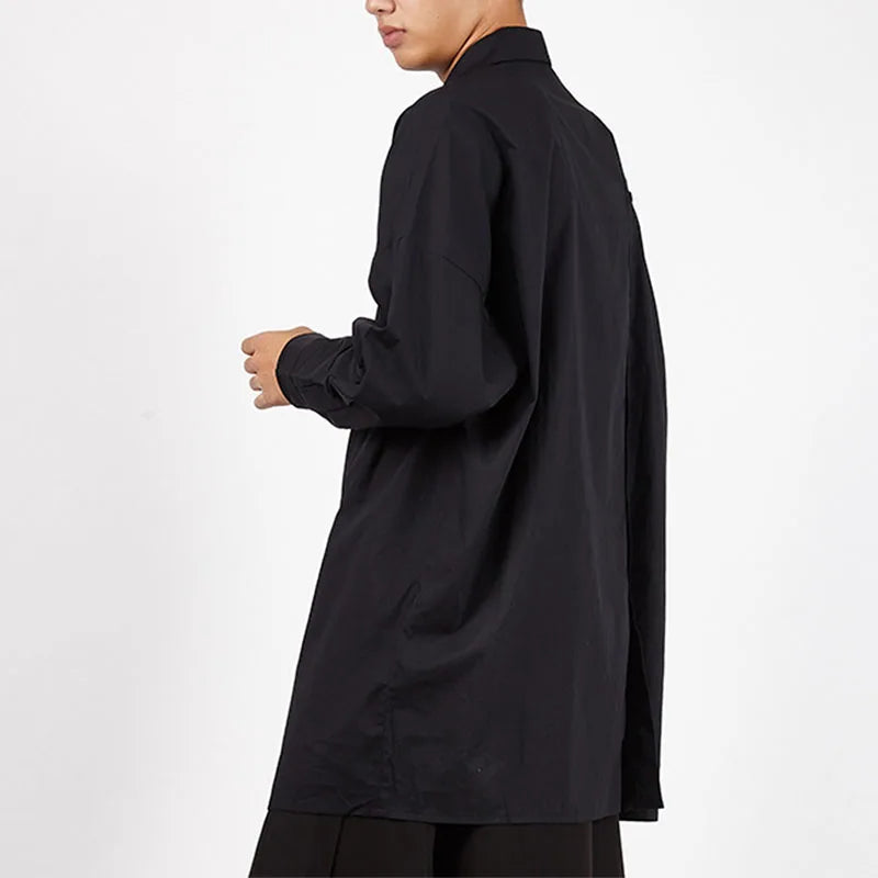 Threebooy Dark Japanese Cardigan Shirt Casual Slit Men's Long-sleeved One-shoulder Loose Long Coat Fashion Mid-length Shirt