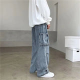 Threebooy Hip Hop Jeans Men Baggy Cargo Pants Casual Big Pocket Denim Trousers Vintage Plus Size Bottoms Fashion Streetwear Y2K Clothing