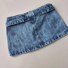 Threebooy Harajuku New Fashion Blue Gothic Mini Skirt Retro Splicing Pocket Zipper Y2k Skirts Womens Slim Sexy Denim Hip Skirt Streetwear
