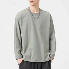 Threebooy  Men's Spring and Autumn New Splicing Pullovers O-Neck Fashion Solid Color Loose and Versatile Casual Long Sleeve Tops