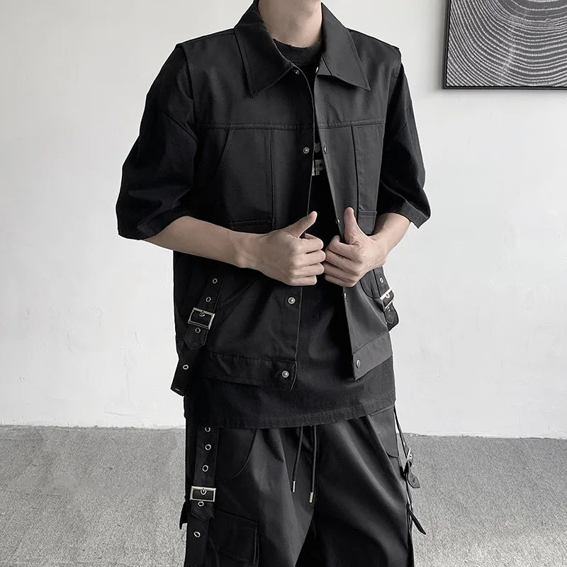 Threebooy New Fashion Men's waistcoat Youth lapel Solid Sleeveless Jacket Motorcycle Ourdoor  Biker Vest for Men Clothing Concert vest