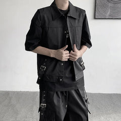 Threebooy New Fashion Men's waistcoat Youth lapel Solid Sleeveless Jacket Motorcycle Ourdoor  Biker Vest for Men Clothing Concert vest