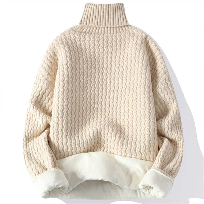 Threebooy New Winter Fleece Turtleneck Sweater Men Warm Knit Pullovers Mens Casual Knitted Sweaters Solid Color Turtleneck Knitwear Man