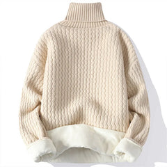 Threebooy New Winter Fleece Turtleneck Sweater Men Warm Knit Pullovers Mens Casual Knitted Sweaters Solid Color Turtleneck Knitwear Man