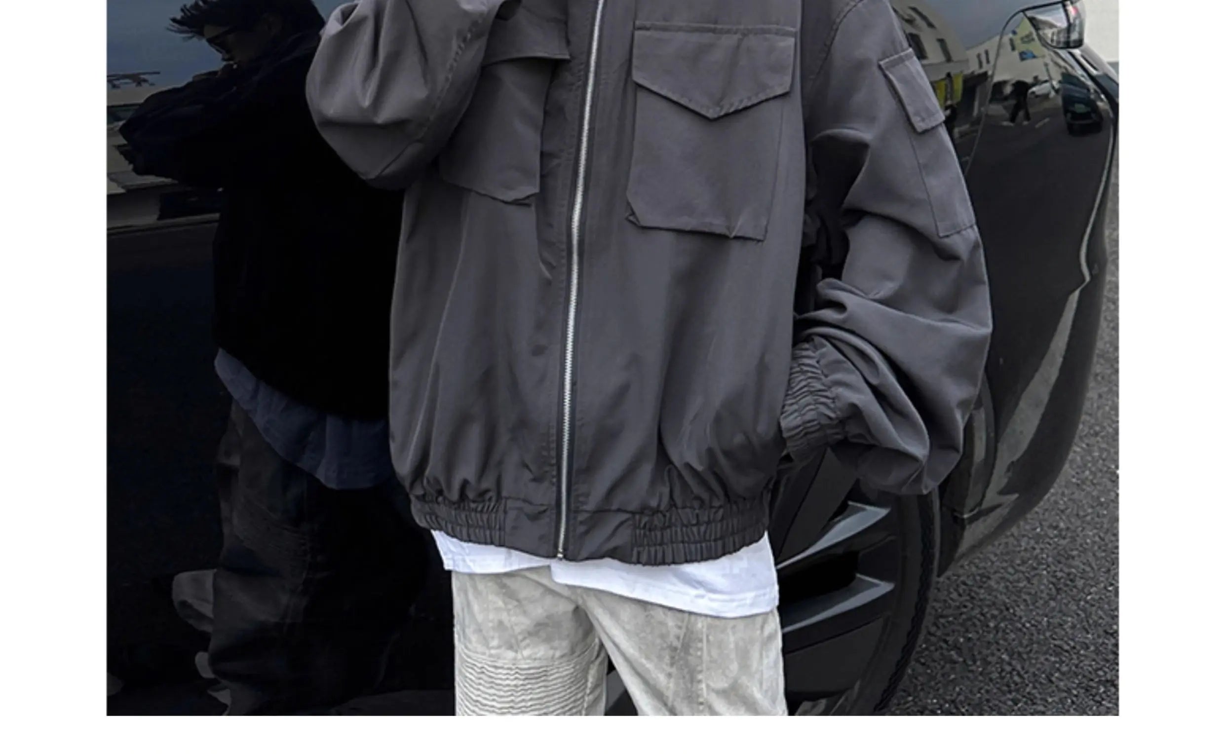 Threebooy Outdoor Work Jacket Men's Spring Autumn American Retro Zipper Coat Silhouette Bomber Handsome High Street Flying Work Jacket