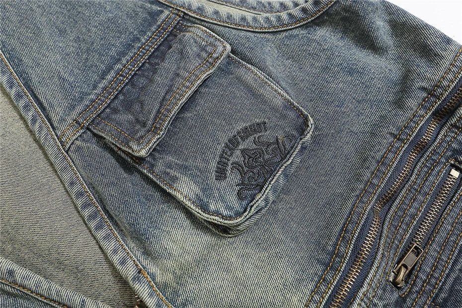 Threebooy Vintage Blue Denim Vest Jackets Men Streetwear Sleeveless Cargo Coats Harajuku Multiple Pockets Loose Casual Jeans Vests Male