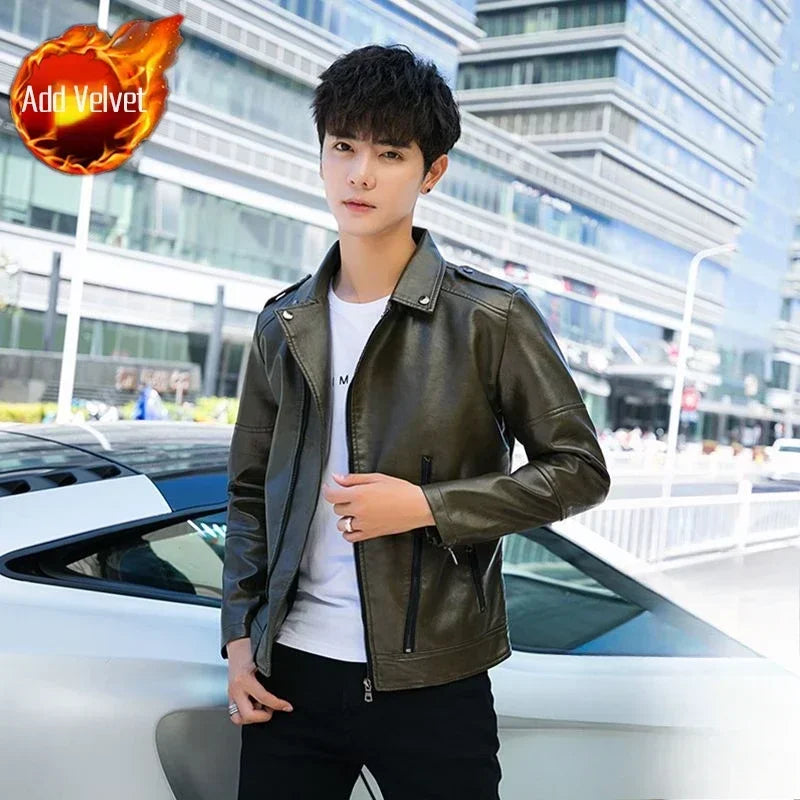 Threebooy Casual Male Leather Blazer Black High Quality Clothing Handsome Original Coat Luxury Designer Simple Breasted Men's Suit Jackets