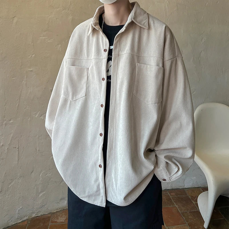 Threebooy Fashion Lapel Button All-match Solid Shirts Coats Men's Clothing Spring New Loose Casual Long Sleeve Tops Korean Shirt
