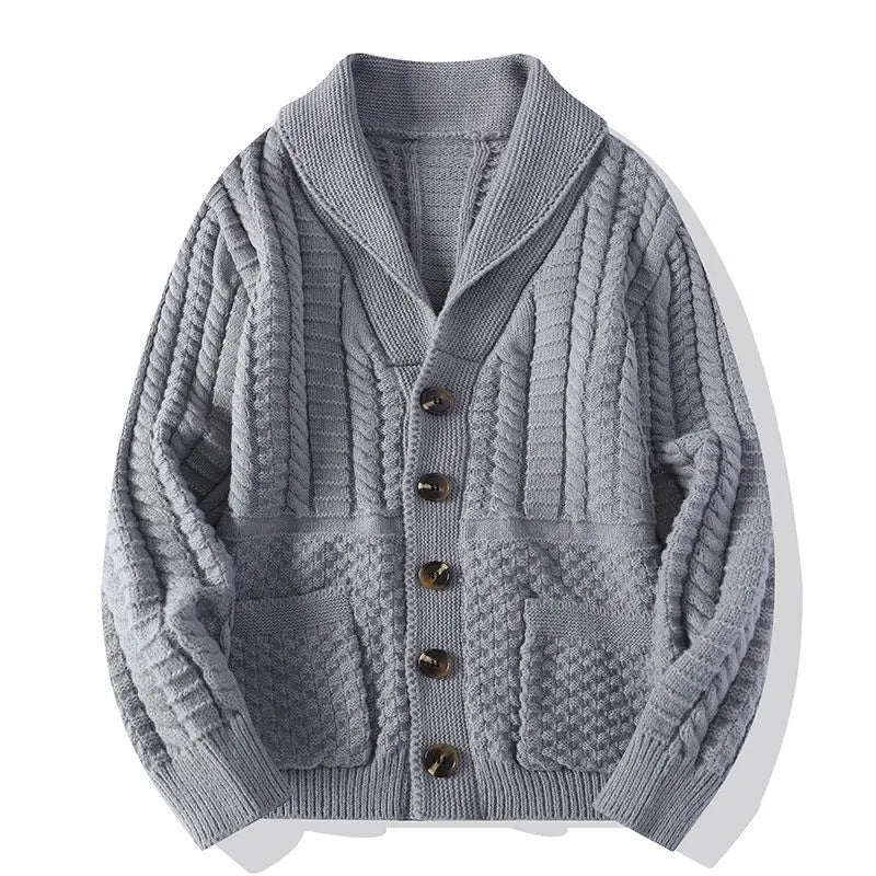 Threebooy Korean Version Retro Hand-woven Twisted Twisted Sweater Men's Spring Autumn Thickened Sweater Lapel Cardigan Trendy Jacket Chic