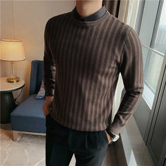 Threebooy Top Grade Fake Two New Fashion Designer Brand Collared Knit Pullover Sweater Trendy Casual Black Collaree Autum Jumper Men 4XL