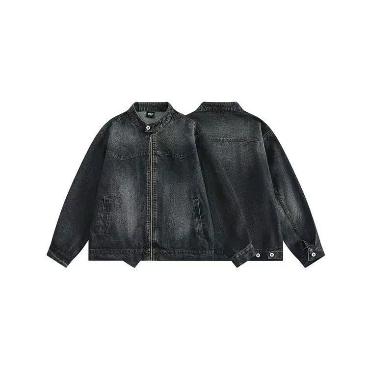 Threebooy  American Retro Washing Work Clothes Denim Jacket Spring Autumn Simple Street Casual Trend Niche Stand Collar Jacket Aesthetic