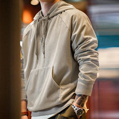 Threebooy Vintage Embroidered Hoodies for Men Solid Color Hooded Sweatshirts Spring New Pullovers Loose Streetwear