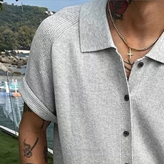 Threebooy New Fashion Men Cardigan Tops Luxury Knitted Half Sleeve Shirts Leisure Button-down Shirts for Men Korean Style Premium Knitwear