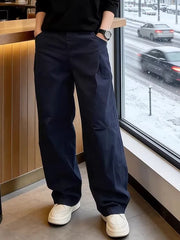 Threebooy  Red Folded Knife Men's Casual Pants Summer Thin American Retro Straight Tube Workwear Loose Fit Casual Trousers