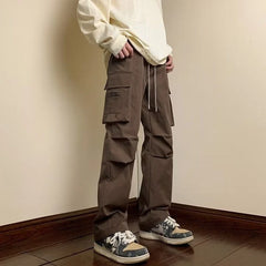 Threebooy  Men's Black Straight Cargo Pants Spring Autumn Winter Streetwear Casual Trousers American Style Sports Long Pants