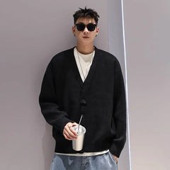 Threebooy Knit Cardigan Male Korean Style Sweater Coat Men Old Money Autumn Winter Loose Casual Men's Long Sleeve Streetwear