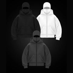 Threebooy  Men's and women's Harajuku ski hats  new winter gear  double hooded sweatshirts  men's hooded masks  zippered sportswea