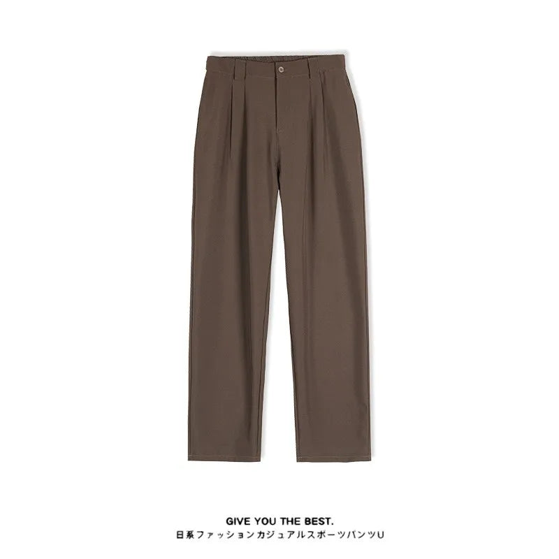 Threebooy  Men's Light Luxury Draped Baggy Suit Pants Casual Button-down Solid Color Straight Premium Elegant Dress Pants 2025 New S-4XL