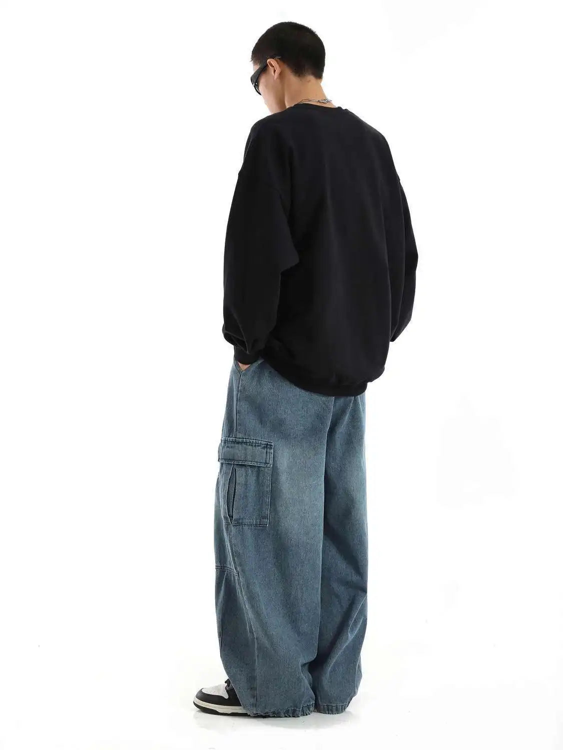 Threebooy Y2k Black Baggy Cargo Jeans Trousers Men Streetwear Casual Hippie Jogging Wide leg Oversize Old Money Vintage Denim Pants