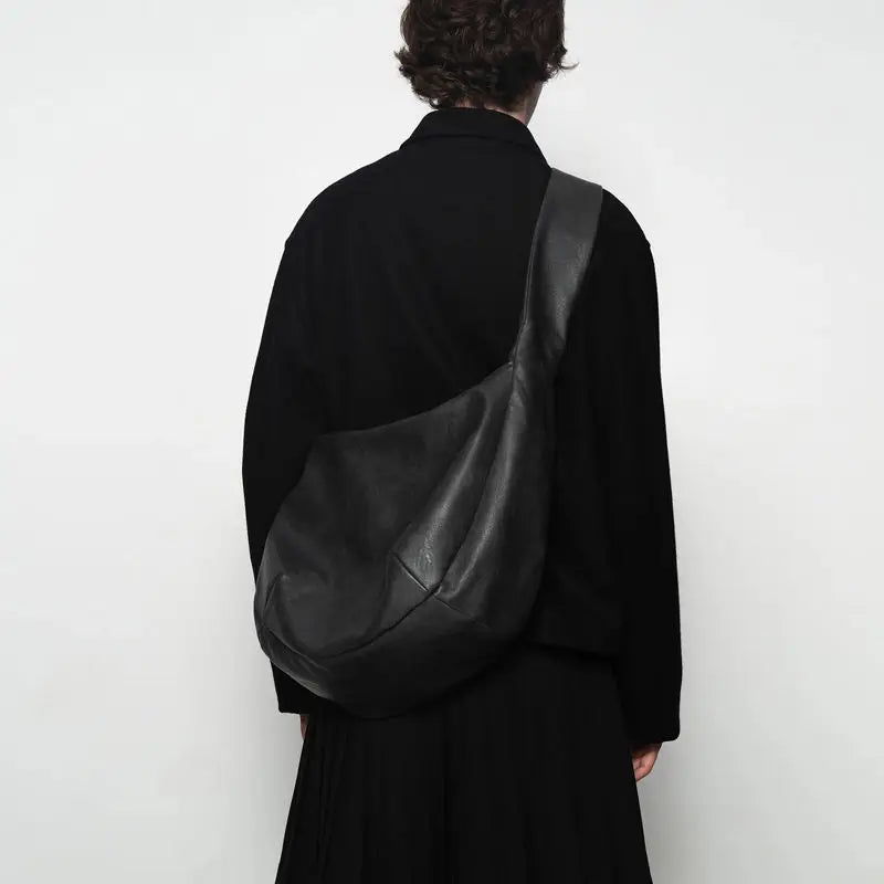 Threebooy  Vintage Ins Casual Crossbody Large Capacity Single Shoulder Tote Bags Washed Pleated Leather Bags