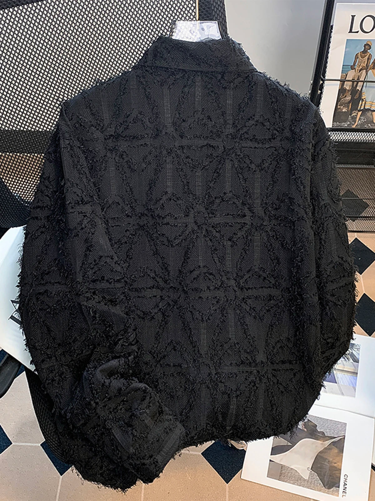 Threebooy Spring metal buttoned tassel long-sleeved shirt Korean style men women fashion style design loose drape shirt jacket Aesthetic