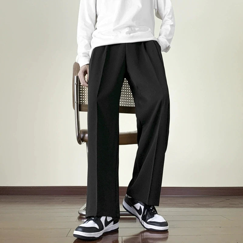 Threebooy  New Fashion Male Suit Pants Light Luxury Draped Cropped Button-down Business Casual Pants Premium Slim-fit Elegant Dress Trouser