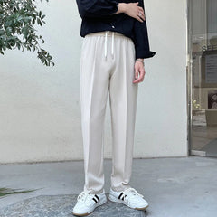 Threebooy Men's Elastic Waist Slim Fit Suit Pants Vintage Casual Pants Male Solid Color Joggers Sweatpants Solid Color Trousers