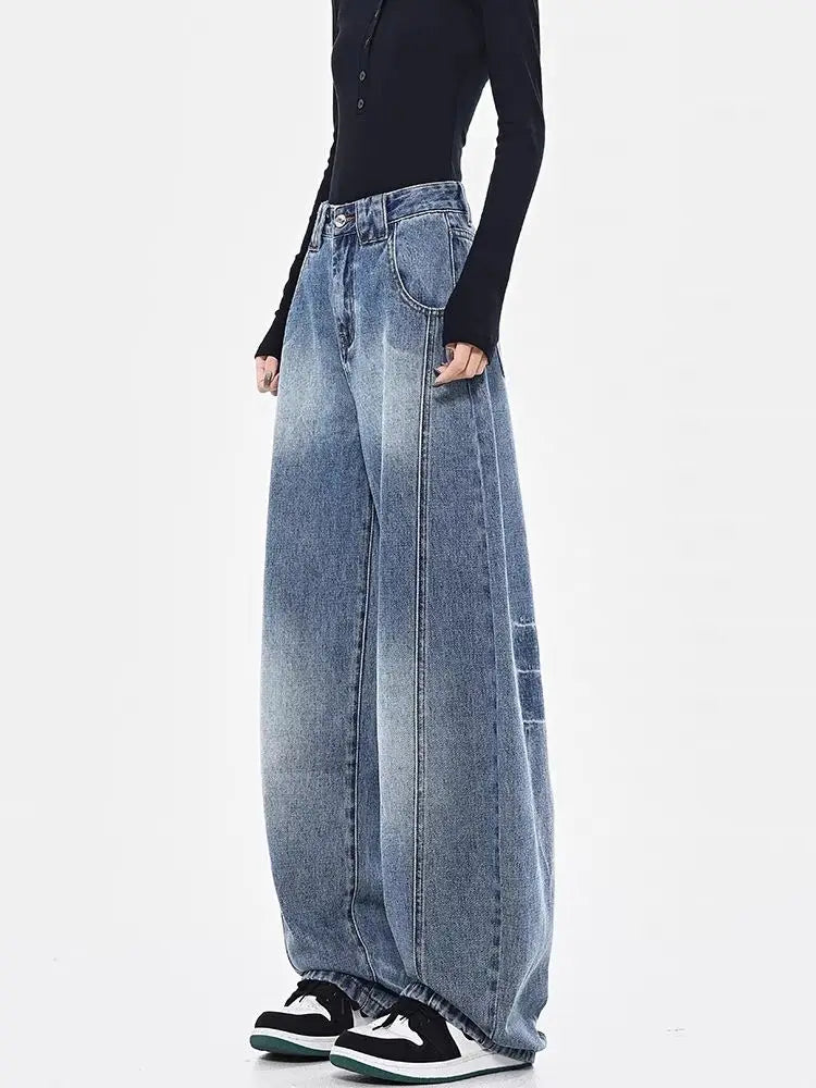 Threebooy 2025 Spring Men and Women Trendy Personalized Straight Tube Washed Curved Knife Jeans Couple Loose Hip Hop Casual Pants y2k