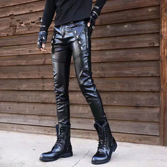 Threebooy Black Motorcycle Leather Pants Gothic Skinny Fashion Faux Pu Leather Leggings Hip Hop Harajuku Waterproof Street 6XL