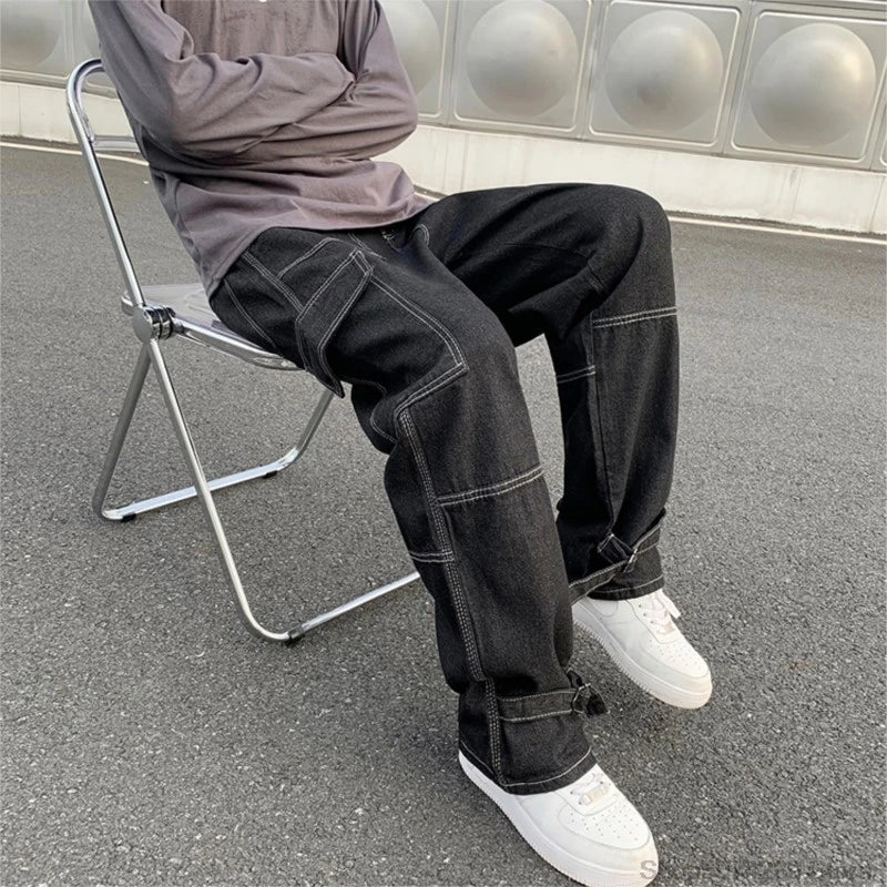 Threebooy Wide Leg Jeans Men loose Hip Hop Casual Men's Straight Baggy Denim Pants Streetwear Skateboard Pant Neutral Trousers Plus Size