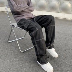 Threebooy Wide Leg Jeans Men loose Hip Hop Casual Men's Straight Baggy Denim Pants Streetwear Skateboard Pant Neutral Trousers Plus Size