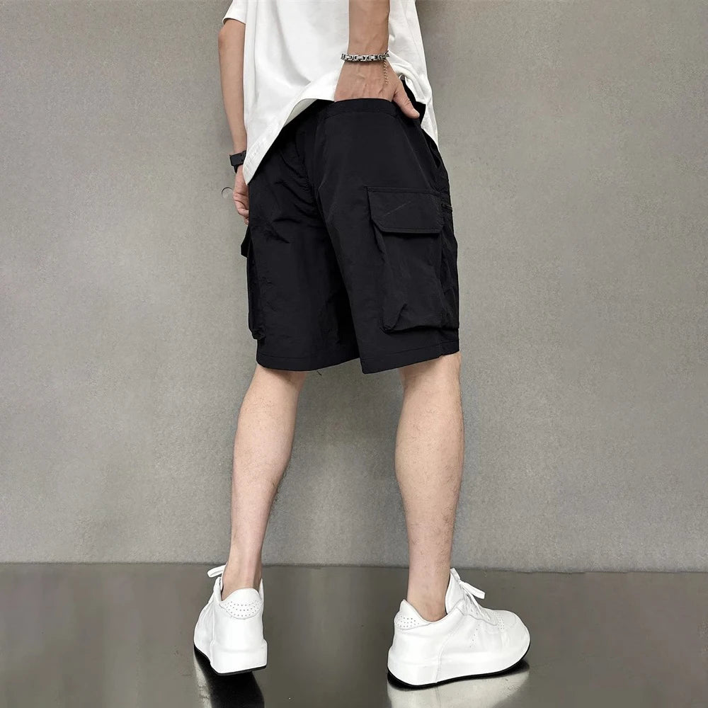 Threebooy Mens Casual Cargo Shorts Fashion Hip-Hop High Street Solid Color American Loose Spring And Summer New Style Half Trousers