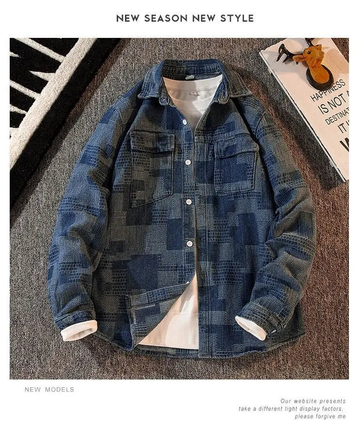 Threebooy Plaid Shirt Men's High-end Fashion Top Hong Kong Style Long-sleeved Loose Handsome Trendy Retro Shirt Casual Jacket Aesthetic