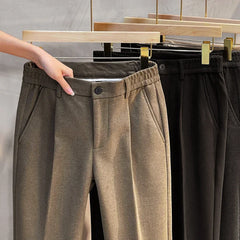Threebooy  Woolen Suit Pants Men's Autumn Winter New Korean Formal Business Pants Slim Straight Elastic Waist  Fashion Tapered Trousers
