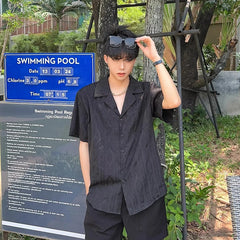 Threebooy  Summer Men's Clothing Light Luxury Jacquarded Suit Collar Shirts Streetwear Button-down Short Sleeve Retro Leisure Fashion M-3XL