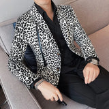 Threebooy Leopard Print Men's Slim Fit Suit Jacket, Single Breasted Two Button Fashionable Blazer for Performance and Party