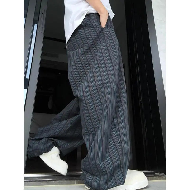 Threebooy  Old Money Y2K Stripe Wide Leg Baggy Pants Men Streetwear Vintage Loose Oversize Casual Pants Designer Curved Trousers Straight