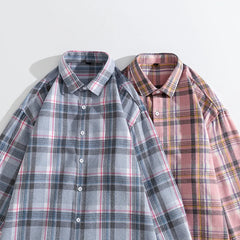 Threebooy  Spring Men's Shirts Single Breaste Classic Plaid Lapel Shirts Smart Casual Flannel Shirt Long Sleeved Autumn Men Stripe Top