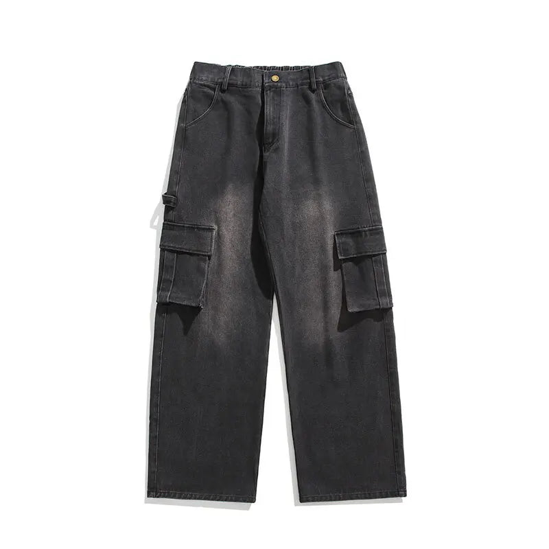 Threebooy Baggy Jeans Men Oversized Retro Pocket Cargo Jeans Men Streetwear Hip-hop Loose Wide Leg Jeans Mens Vintage Denim Trousers