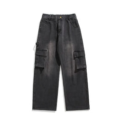 Threebooy Baggy Jeans Men Oversized Retro Pocket Cargo Jeans Men Streetwear Hip-hop Loose Wide Leg Jeans Mens Vintage Denim Trousers