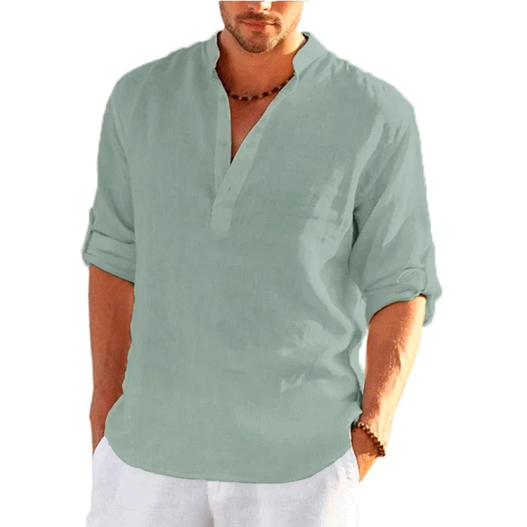 Threebooy  New Linen Shirt Men Brief Breathable Comfy Solid Color Long Sleeve Loose Harajuku Casual Blouse Hawaiian Shirts