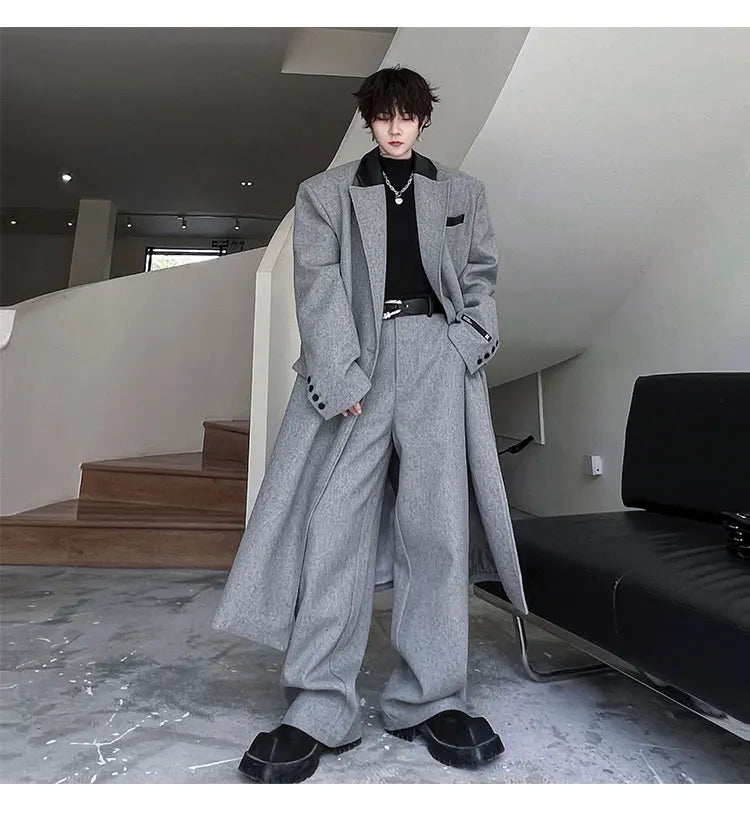 Threebooy Men's Luxurious Oversized Coat & Trousers 2-Piece Set