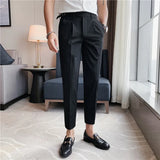 Threebooy New Style Men Business Casual Dress Pants Men Belt Design Slim Trousers Formal Office Social Wedding Party Dress Suit Pant