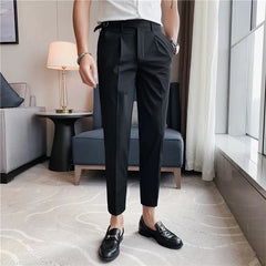 Threebooy New Style Men Business Casual Dress Pants Men Belt Design Slim Trousers Formal Office Social Wedding Party Dress Suit Pant