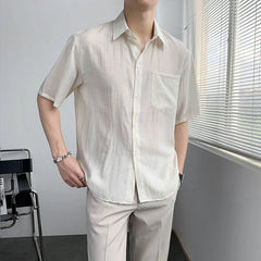 Threebooy  New Luxury Business Men Shirts Leisure Solid Color Short Sleeve Korean Popular Men's Clothing High Quality Cardigan Tops Summer