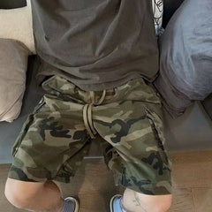 Threebooy Summer New Trend Male Camouflage Drawstring Shorts Large Pocket Design Elastic Waist Loose Casual Men Pants